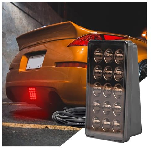 NOVEMS Feux Arrières Auto Troisième feu stop fumé Style F1, stroboscope, feu Stop arrière, 15 led rouges, feu de conduite DRL antibrouillard 12V universel Phare Arrière