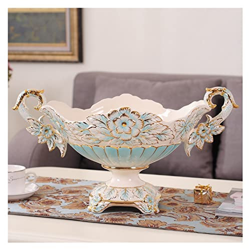 RJYYYDSO Frutero, Plato de cerámica binaural de Alta Gama para Frutos Secos con Pedestal Alto, Plato para Aperitivos, Exquisita decoración/Bandeja de 40 x 20 cm (46,5 x 23 cm, Talla única)