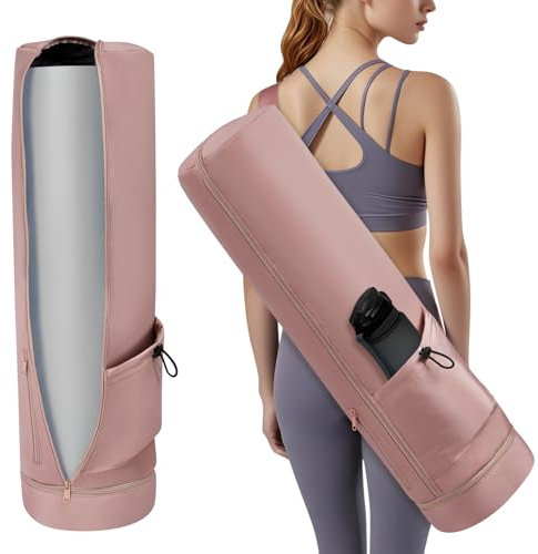 Aucuu Yoga Mat Bag, Yoga Mat Carrier with Pockets Watreproof, Yoga Mat Bag Large with Adjustable Carry Strap, Bottle Pocket and Wet Compartment, Yoga Mat Carry Bag, Gym Pilates Bag for Women Men