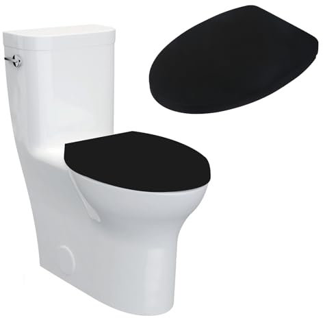 Sliverdew Toilet Lid Cover Toilet Cover with Elastic Bottom Fabric Cover for Toilet Top Cover Back (Black)