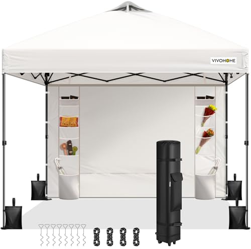 VIVOHOME Carpa Plegable 3x3m Impermeable con Pared Lateral Anti-UV 50+ | Cenador de Jardín Altura Ajustable con Ventilación para Mercado Patio 4 Bolsas de Arena con Ruedas para 8-10 Personas