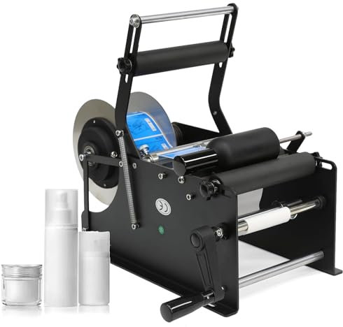 VNATWGOO Electric Round Bottle Labeling Machine, Adjustable Labeler, Label Applicator Machine for Plastic Glass Bottle, Adhesive Label Applicator,220V