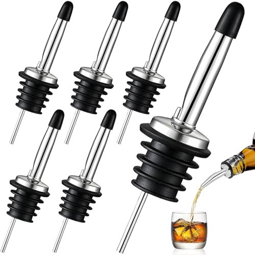 Versatori In Acciaio Inox,6 Pezzi Stainless Steel Liquor Pourer Versatore da Bottiglia con Tappo Versatori Cocktail Metal per Liquore Olio Cocktail Vino Succo Sciroppo Aceto