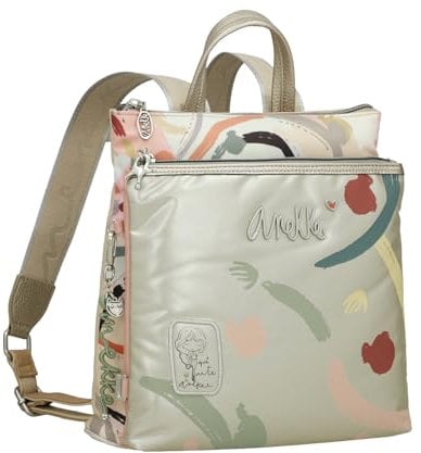 Anekke Mittelgroßer Rucksack, quadratisch, funktionales Design, 2 Fächer und verstellbare Griffe, Maße: 29 x 27 x 11 cm, lässiger Damenrucksack, Mehrfarbig
