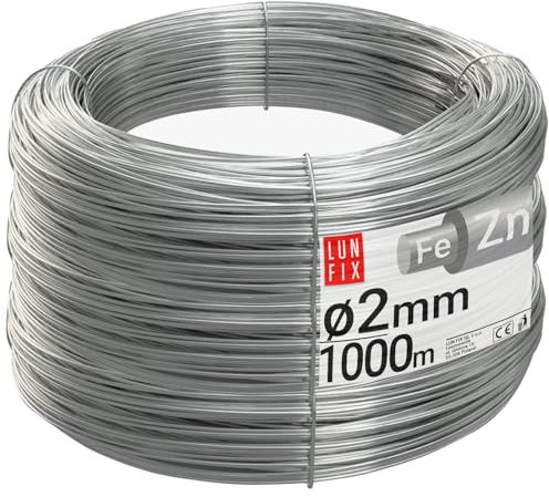 Câble acier galvanisé Ø2mm, 25 Kg (env.1000m), argent, fil tension pour clôture jardin, grillage, treillis plante grimpante, tendeur, corde à linge extérieur, montage robuste