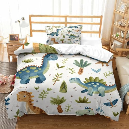HLXZMCVBT Dinosaurier 3D-Druck Bettbezug Set Weich Mikrofaser Mit Reißverschluss Kissenbezüge Kinder Bettwäsche Kinder, Jungen, Jugendliche Single（135x200cm）