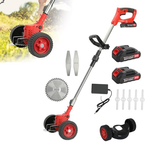 gihusrzx 24V Cordless Lawn Trimmer Weed Wacker - D-Shaped Grass Trimmer Weed Cutter, Rechargeable Hand Weeder, 2 Ah Battery Powered Weed Trimmer Grass Cutter, Tool for Garden and Yard Red 24V