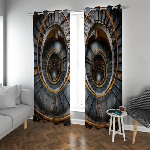 LANDOCROWN Minimale 3D Wendeltreppe Fenstervorhänge Industriestil Abstrakte Kunst Verdunkelung Vorhänge für Schlafzimmer Wohnzimmer Dekor 2X B132 x H90 cm