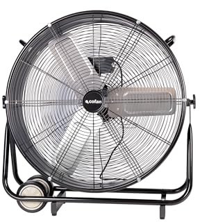 Cofan Ventilador industrial de suelo | 3 velocidades | Potencia: 250 W | Ángulo ajustable | Color: negro | Ventilador con ruedas y asa | Medidas: 75 x 26 x 76 cm