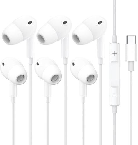 3Pack USBC Wired Earphones for iPhone 16/15/Plus/Pro/Pro Max,HiFi Stereo In-Ear Headphones with Built-in Mic & Volume Control Compatible with iPad Pro,Pixel 7/6,Galaxy A55/A34/A54/A53/S24/S23 FE &More