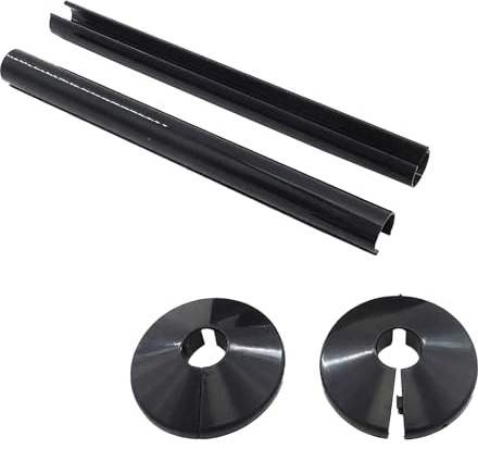 2-Pack Black Radiator Pipe Covers & Collars (15mm x 200mm) – Snap-Fit Design, Durable Polypropylene, Easy Install – for Heating Pipes, Wall/Floor Gaps – Professional Home & Office Use