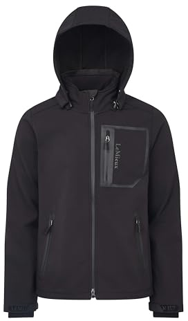 LeMieux Mens Softshell Jacket Black -Water Resistant - Detachable Hood