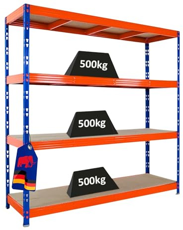 PROREGAL Profi Schwerlastregal Rhino EXTRA BREIT blau/orange HxBxT 200x200x60cm Fachlast 500kg 4X Spanplatten-Ebenen 16mm Garagenregal, Lagerregal, Steckregal, Weitspannregal