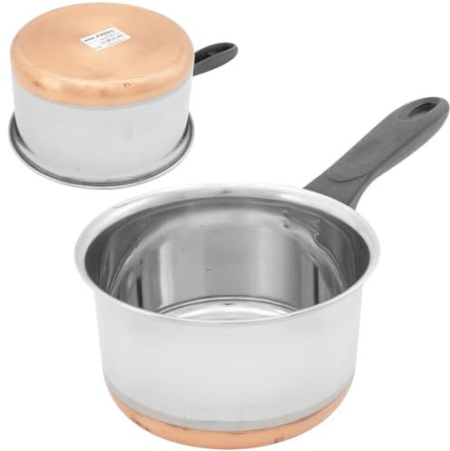 HomeVibe 14cm Stainless Steel Milk Pan with Copper Bottom – Durable Saucepan for Heating Milk, Sauces & Soups – Even Heat Distribution, Easy Pour Spout, Heat-Resistant Handle – Gas & Electric Hob