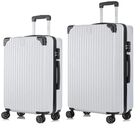 YONSLY Premium Reisekoffer TSA-Schloss,YKK-Reißverschluss Hartschalen-Koffer Trolley Kabinenkoffer Rollkoffer Suitcase Handgepäck 4 Rollen (Silber, L-XL-Set)