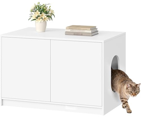Fobyfurny Cat Litter Box Enclosure, 80 x 50 x 51.5 cm, White