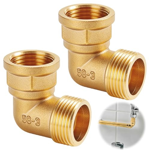 2 Stück Messing Winkel 90°, 1 Zoll Bewegliche Verschraubung, 1 AG/IG Messing Bogen, Sanitär Anschlussstücke Winkel, DN25 Winkelverschraubung für Wasserinstallationen und Zentrale