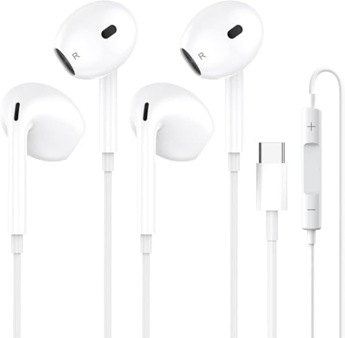 2 Pezzi Cuffie USB C,Cuffie In-Ear per iPhone, Auricolari Type C | con Microfono e controllo del volume Compatibile con Samsung Galaxy S23 S22 S21 S20,iPhone 15/16/Pro,Google Pixel,OnePlus