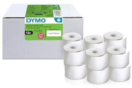 DYMO Original LabelWriter Etiketten für kleine Namensschilder | 41 mm x 89 mm | 12 Rollen mit je 300 leicht ablösbaren Etiketten (3.600 Stück) | für LabelWriter Beschriftungsgerät