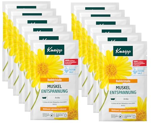 Kneipp Badekristalle Muskel Entspannung - Multipack - mit wertvollem Extrakt der Arnika & ätherischen Ölen aus Cabreuva, Rosmarin & Pinus-Arten - 12 x 60g