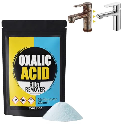 Oxalic Acid Multipurpose Rust Remover Powder Heavy Duty Metal Stain Cleaner Safe Formula for Kitchen Faucet Car Wheel Stainless Steel Surface Home Garage Cleaning Supplies