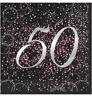 Unique Papierservietten mit Foliendruck für den 50. Geburtstag,rosa,16er pack