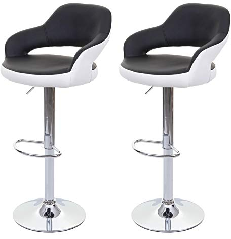 Mendler 2er-Set Barhocker HWC-F16, Barstuhl Tresenhocker Drehhocker, mit Lehne Kunstleder - schwarz-weiß
