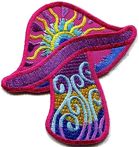 ROSETOR 1 x Pilz-Boho-Hippie-/Hippie-/Retro-Stil, bestickt, zum Aufbügeln, 8 cm hoch und 8 cm breit