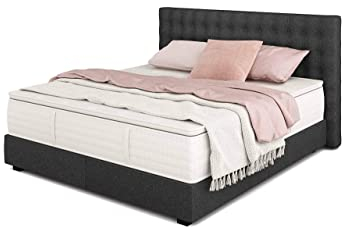 Betten Jumbo King Boxspringbett Deluxe 140x200 cm mit 33 cm hoher 7-Zonen TFK Härtegrad H3 | Farbe Anthrazit