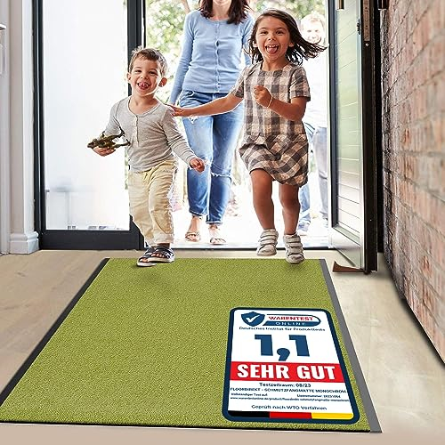 Floordirekt Schmutzfangmatte Monochrom | viele Größen, viele Farben | Länge auf Maß | rutschfeste waschbare Fußmatte (Limone, 90 x 100 cm)