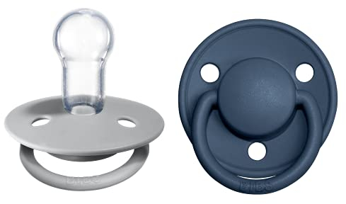 BIBS De Lux Soother 2-Pack, BPA Free Dummy Pacifier, Round Nipple. Silicone, OneSize (0-36 Months), Cloud/Steel Blue