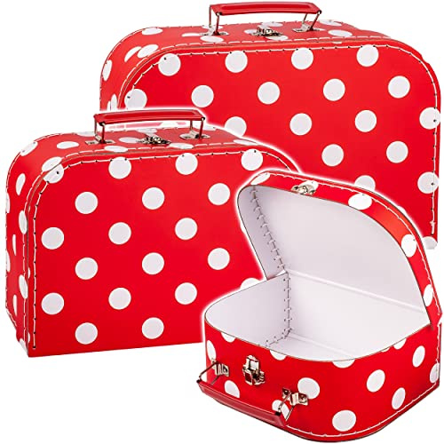 alles-meine.de GmbH 1 Stück Koffer/Kinderkoffer - KLEIN - Punkte - rot & weiß - 20 cm - ideal für Spielzeug und als Geldgeschenk - Mädchen & Jungen - Pappkoffer - Puppenk..