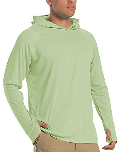 TACVASEN Herren Sommer Langarm Hoodie Leicht Atmungsaktiv Trainingsshirts T-Shirts Lange Shirts, Hellgrün, XXL