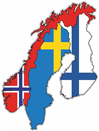 Samunshi® Skandinavien Aufkleber Autoaufkleber in Nationalfarben Norwegen-Schweden-Finnland 7,5 x 10cm