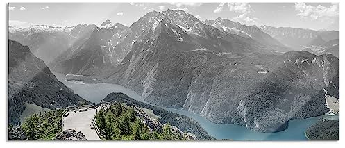Pixxprint Glasbild Panorama, Wandbild aus Echtglas, Königssee in Bayern, 100x40 cm, inkl. Aufhängung und Abstandshalter