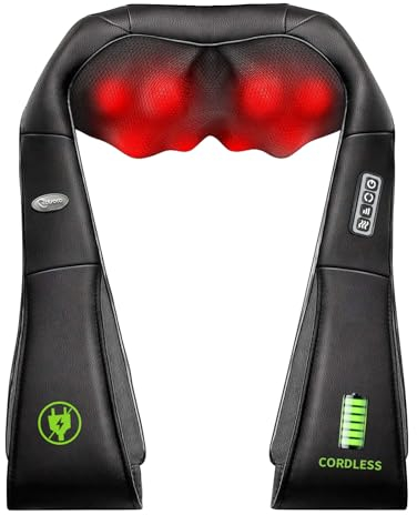 Cotsoco Wireless Massaggiatore per Collo e Spalle,dispositivo di massaggio Shiatsu con calore,portatile per sollievo dal dolore nel collo e nella schiena,massaggio elettrico,regali per donne,uomini