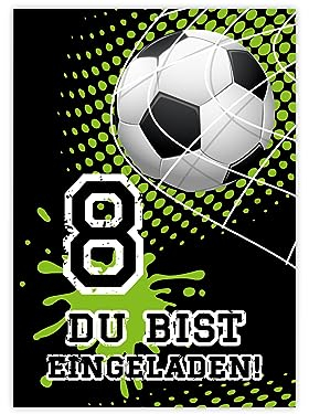 Minkocards 12 Einladungskarten zum 8. Kindergeburtstag Junge Fussball Fußball Einladungen zum achten Geburtstag Kinder bunte Geburtstagseinladungen
