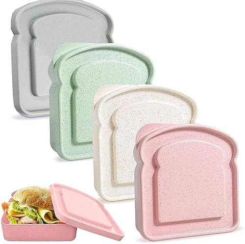 Lunch Box Food Storage 4 Piece Sandwich Box Toast Shape Clip Plastic Bento Box Bread Sandwich Keeper Children Adults Prepare Microwave Dishwasher Safe (4 Stück)
