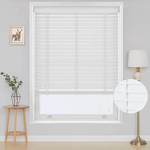 DZHTUF Holzjalousie für Fenster weiß,45cm/60cm/80cm/110cm/160cm Echtholz-Fensterjalousie,50mm Holz Lamellen,horizontale Jalousette,Kindersicherung Kordelzug,W×H-60x160cm/24x63in
