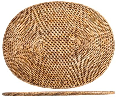 H&H Ovales Platzset aus natürlichem Rattan – Braun, 45 x 35 cm, handgefertigt | Stilvolle Tischunterlage für Esszimmer, Küche & Deko