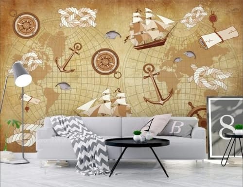 Vintage Nostalgia Woods Forest Boys Girls Effect 3D Black and White Modern Simple Nautical Map Kids Room Grey Silver Graffiti Living Room Bathroom Bedroom Kitchen Wallpaper