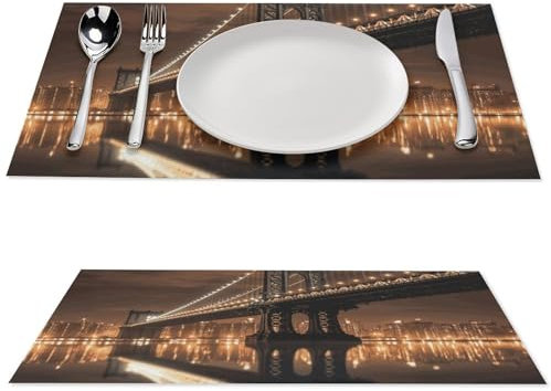 Platzdeckchen-Set, New York, Manhattan-Brücke, gewebte Tischsets für Esstisch, hitzebeständig, rutschfest, waschbar, PVC-Vinyl, 4-teilig