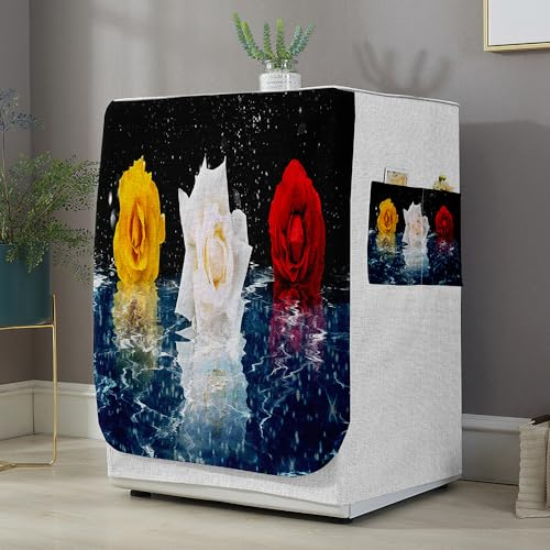 Highdi 3D Funda de Lavadora Cubierta Exterior,Adapta a la Mayoría de Lavadoras y Secadoras de Carga Frontal Protector Solar a Prueba de Polvo (Estampado de Rosas 5,M Capacidad 8~10KG)