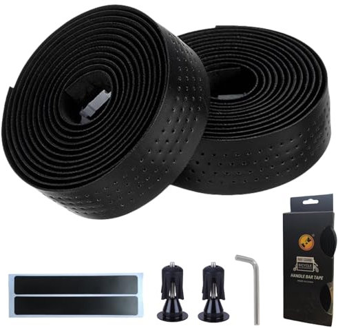 LEXICAMHS Nastro manubrio per bicicletta da ciclismo, impermeabile, antiscivolo per bici da strada e ciclismo urbano, include nastro adesivo e tappi manubrio in lega di alluminio, 200 x 3 cm, nero