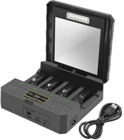 Yeihhtuk Chargeur 18650 Batterie Solaire au Lithium Chargeur Intelligent Type-C Chargeur Extérieur Multifonction à Quatre Emplacements