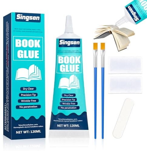 Colle à Livres, 120 ml Colle Flexible pour Reliure de Livres, Sèche Transparente et Forte, Colle pour Papier pour Réparation et Collage de Livres, Enveloppes, Cartes Postales, Cartes d'Artisanat en Pa