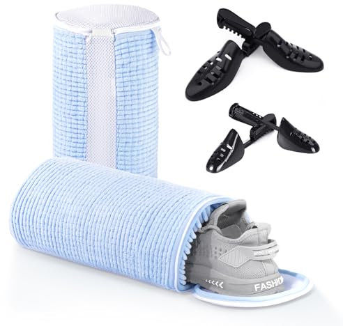 Teletrogy Bolsa Lavadora para Zapatillas 2 Piezas - Con Cremallera y Horma - Evita Deformación - Reutilizable - Azul