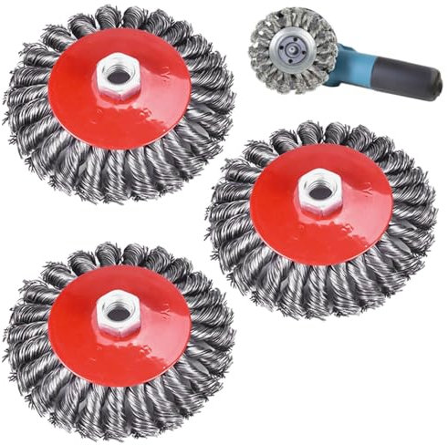 3 Stück Drahtbürste Winkelschleifer, M14 125mm Drahtbürsten für Winkelschleifer, Winkelschleifer Scheibenbürste Topfbürste Winkelschleifer Drahtbürste Set für Poliere, Entzunder und Entgrate- M14