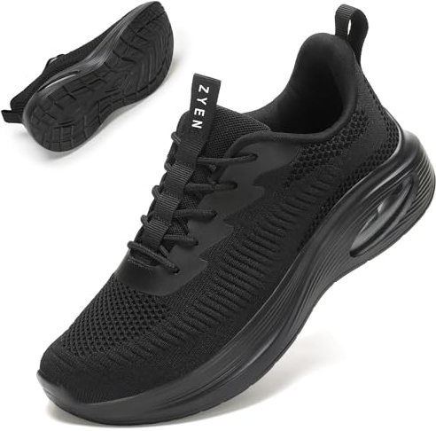 ZYEN Wide Fit Trainers for Women Air Cushion Extra Wide Fit Road Running Shoes Non-Slip Athletic Sneakers Breathable Lightweight Gym Workout Trainer 88112 All Black 40
