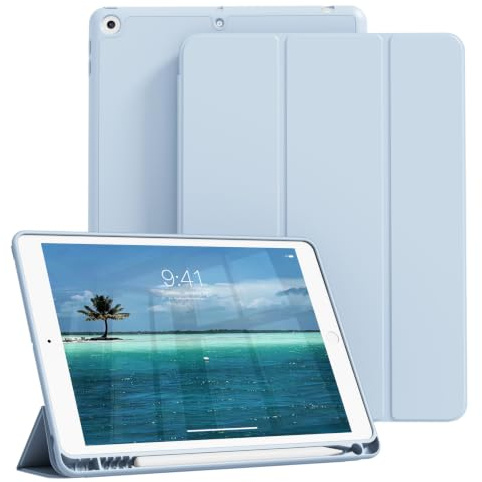 ZOPSGYU Coque pour iPad 9/8/7ème Génération 2021/2020/2019, Bleu | pour iPad 10.2 Pouces avec Porte-Crayon, Étui Souple en TPU Antichoc, Ultra-fin et léger, Veille/Réveil Auto